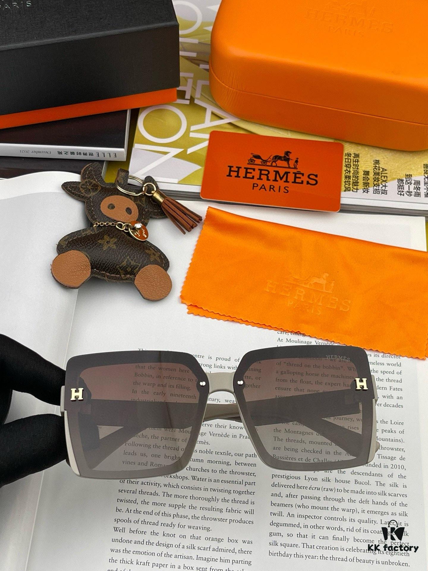HERMES 2024 Spring New Arrival Original Release Famous Internet Sensation Ultra-Hot Selling Luxury Square Sunglasses Classic Integrated Frame Design High-End Quality Authentic Brand Premium Sunglasses Model: H1245