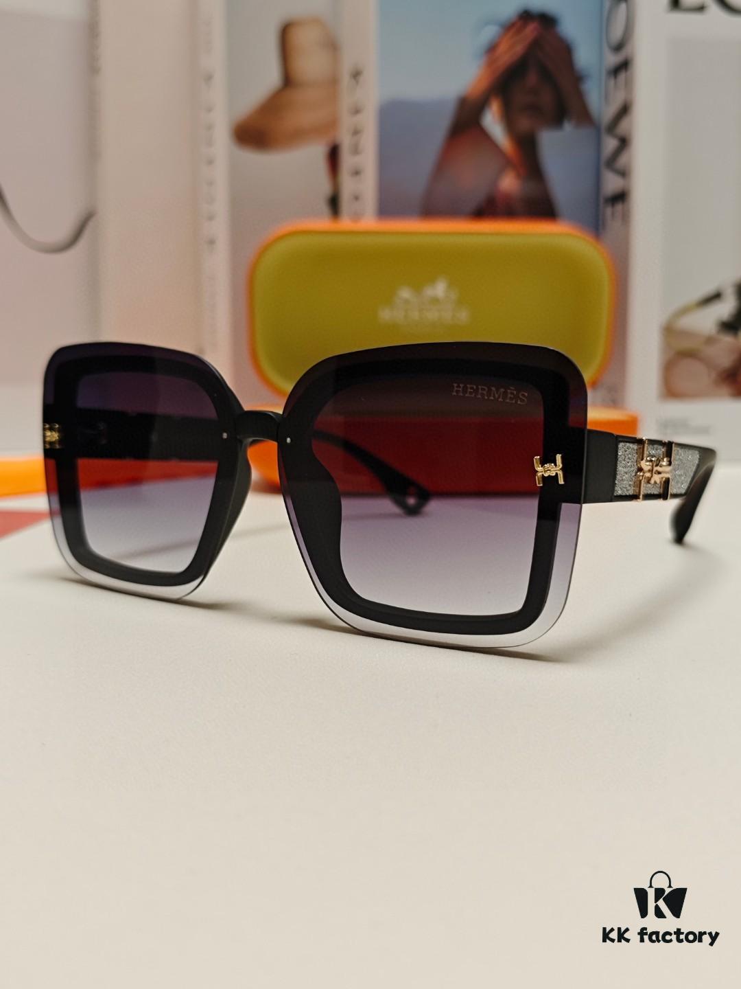 HERMES Women's Sunglasses UV Protection Oversized Round Frame Vintage Style 2024 New Arrival Fashionable Slimming Sunglasses for Large Faces