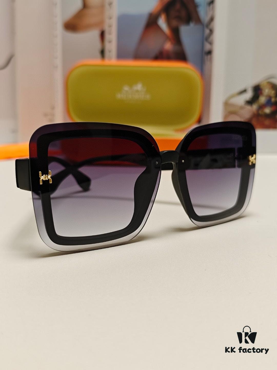 HERMES Women's Sunglasses UV Protection Oversized Round Frame Vintage Style 2024 New Arrival Fashionable Slimming Sunglasses for Large Faces