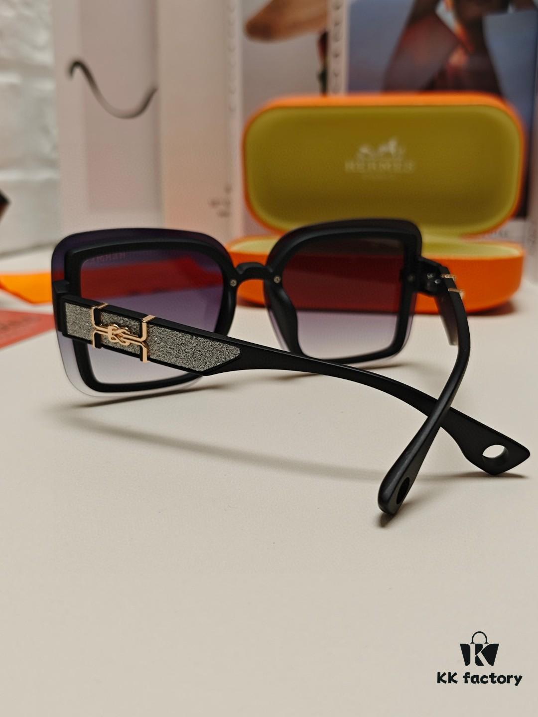 HERMES Women's Sunglasses UV Protection Oversized Round Frame Vintage Style 2024 New Arrival Fashionable Slimming Sunglasses for Large Faces