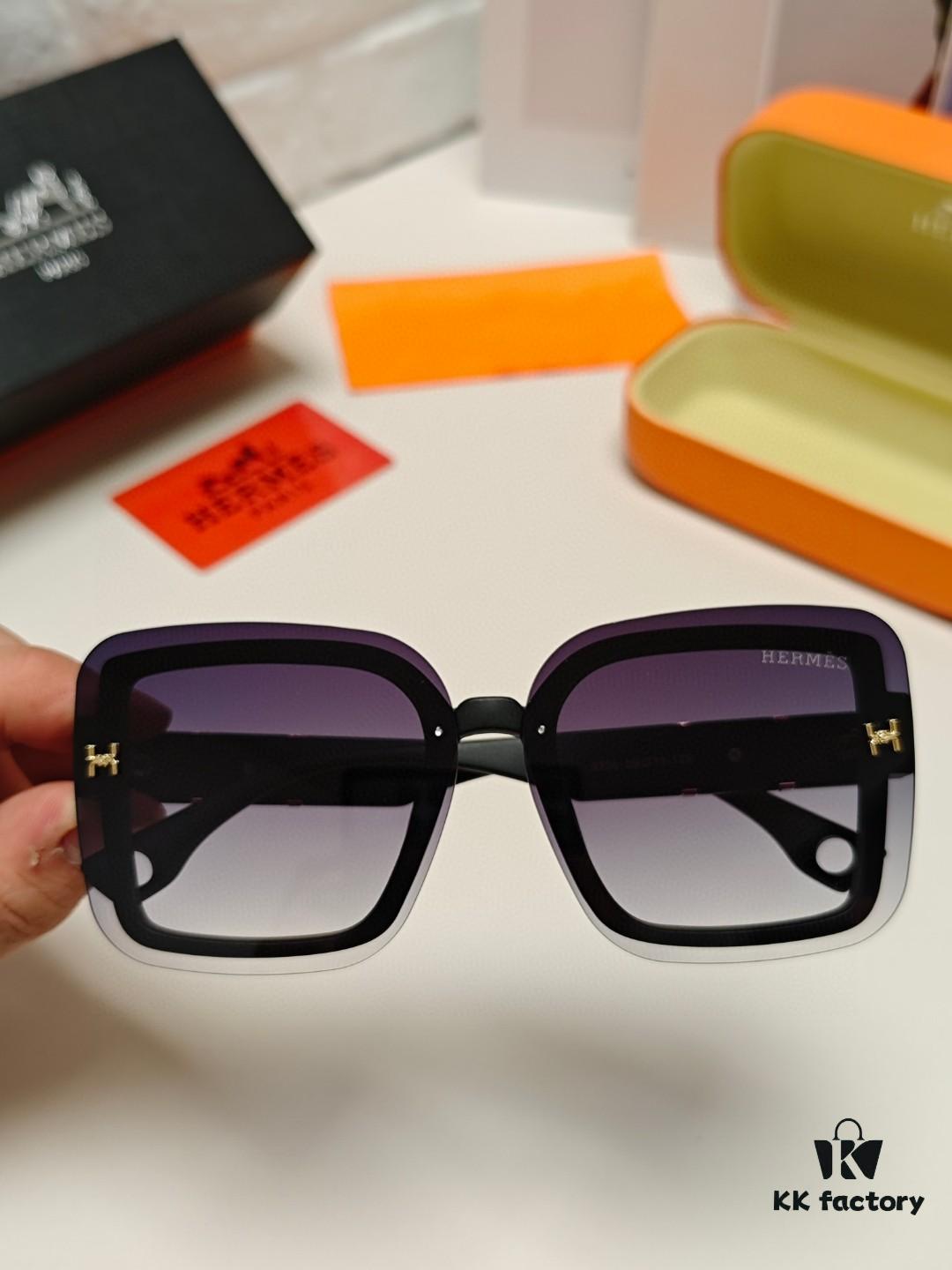 HERMES Women's Sunglasses UV Protection Oversized Round Frame Vintage Style 2024 New Arrival Fashionable Slimming Sunglasses for Large Faces