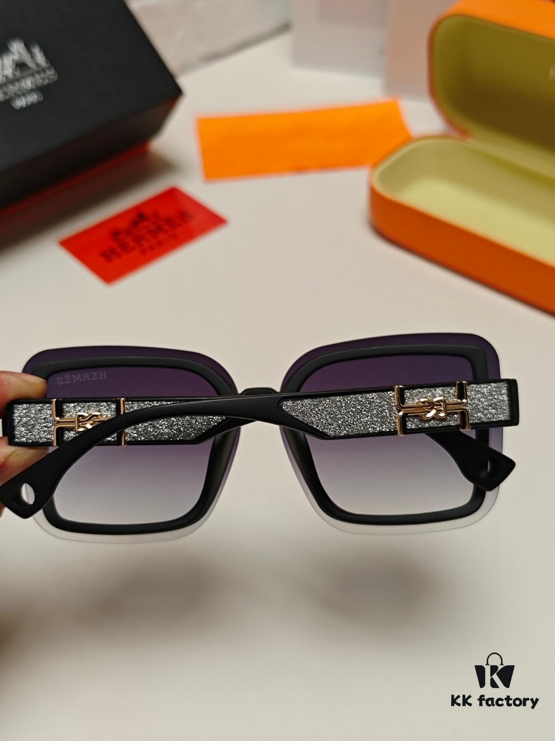 HERMES Women's Sunglasses UV Protection Oversized Round Frame Vintage Style 2024 New Arrival Fashionable Slimming Sunglasses for Large Faces