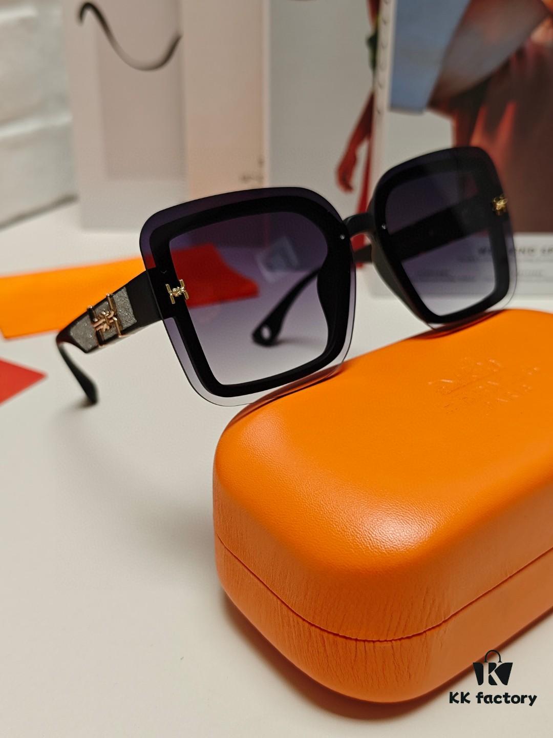 HERMES Women's Sunglasses UV Protection Oversized Round Frame Vintage Style 2024 New Arrival Fashionable Slimming Sunglasses for Large Faces