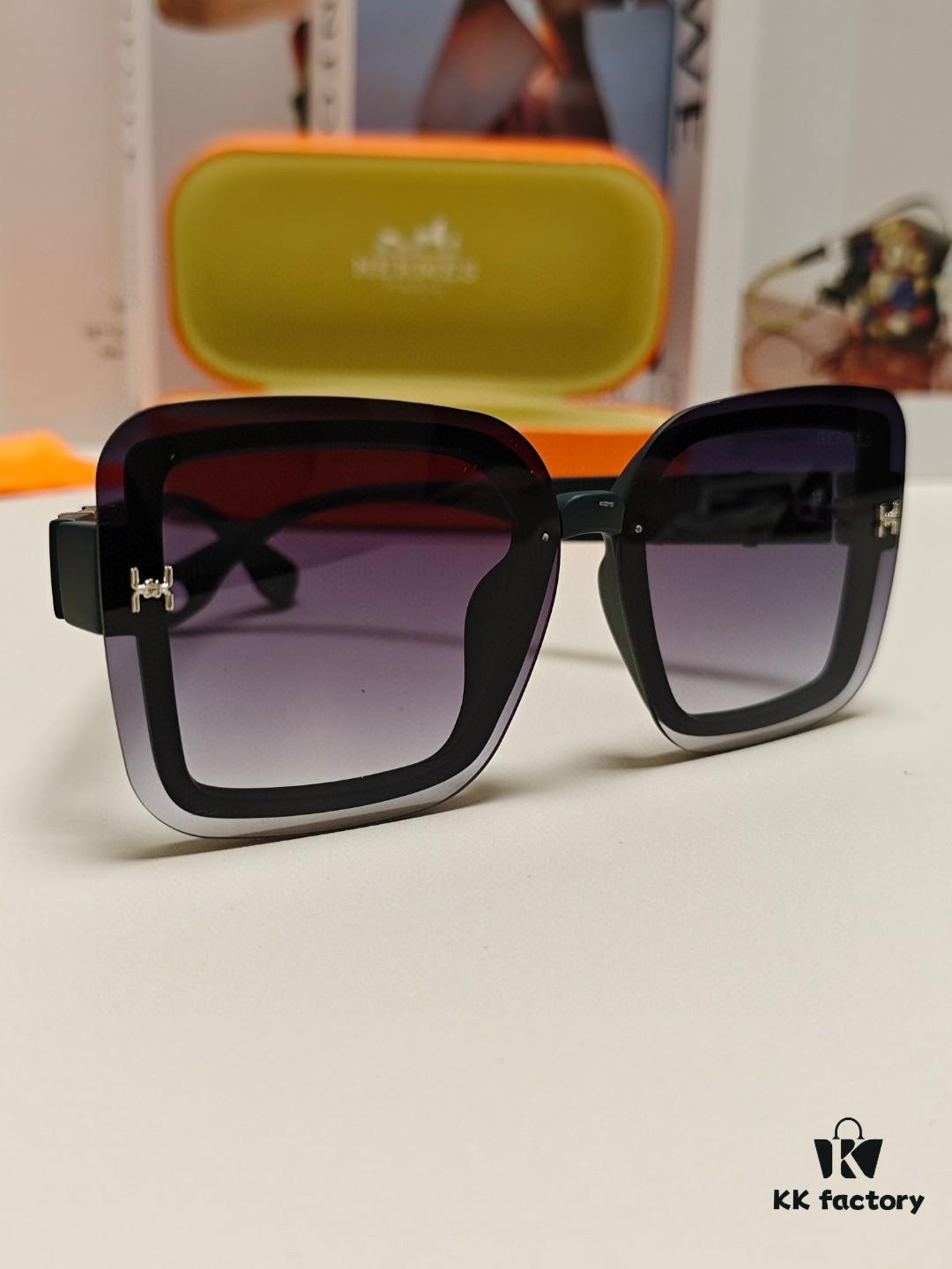 HERMES Women's Sunglasses, UV-Protective Oversized Round Frames, 2024 New Arrival, Vintage-Inspired Slimming Design, Trendy Glasses for Large Faces