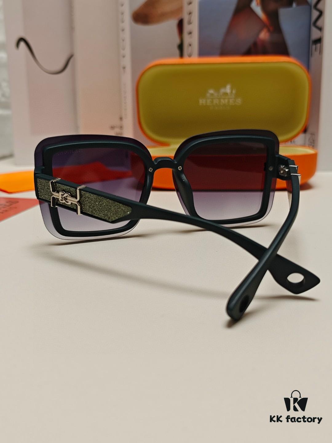 HERMES Women's Sunglasses, UV-Protective Oversized Round Frames, 2024 New Arrival, Vintage-Inspired Slimming Design, Trendy Glasses for Large Faces