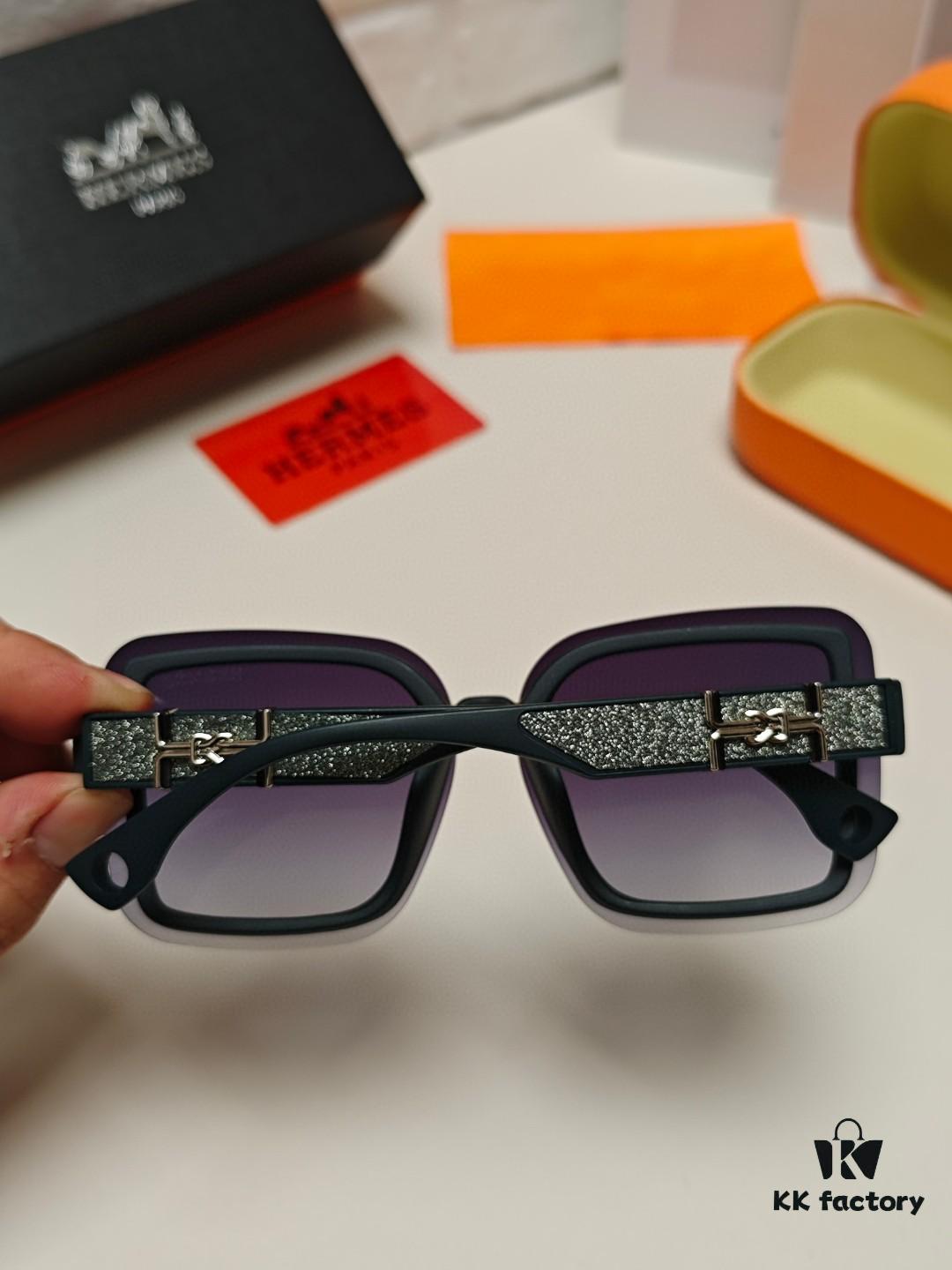 HERMES Women's Sunglasses, UV-Protective Oversized Round Frames, 2024 New Arrival, Vintage-Inspired Slimming Design, Trendy Glasses for Large Faces