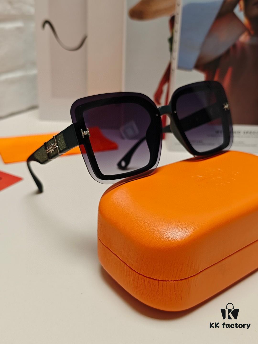 HERMES Women's Sunglasses, UV-Protective Oversized Round Frames, 2024 New Arrival, Vintage-Inspired Slimming Design, Trendy Glasses for Large Faces