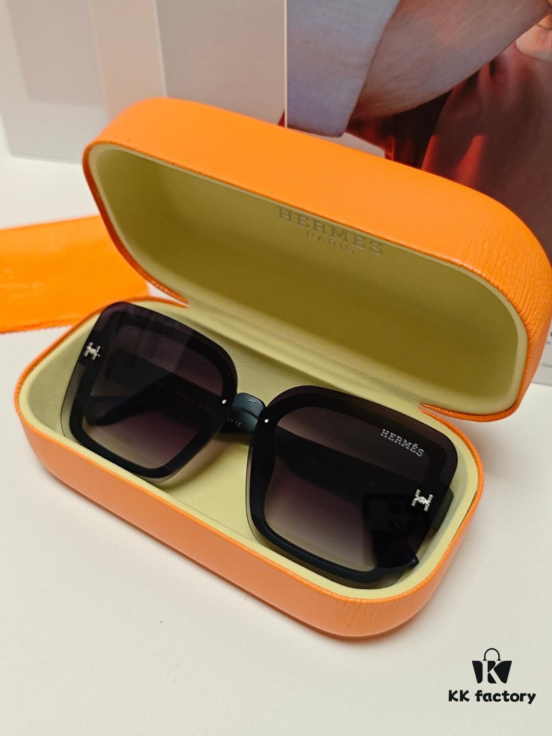 HERMES Women's Sunglasses, UV-Protective Oversized Round Frames, 2024 New Arrival, Vintage-Inspired Slimming Design, Trendy Glasses for Large Faces