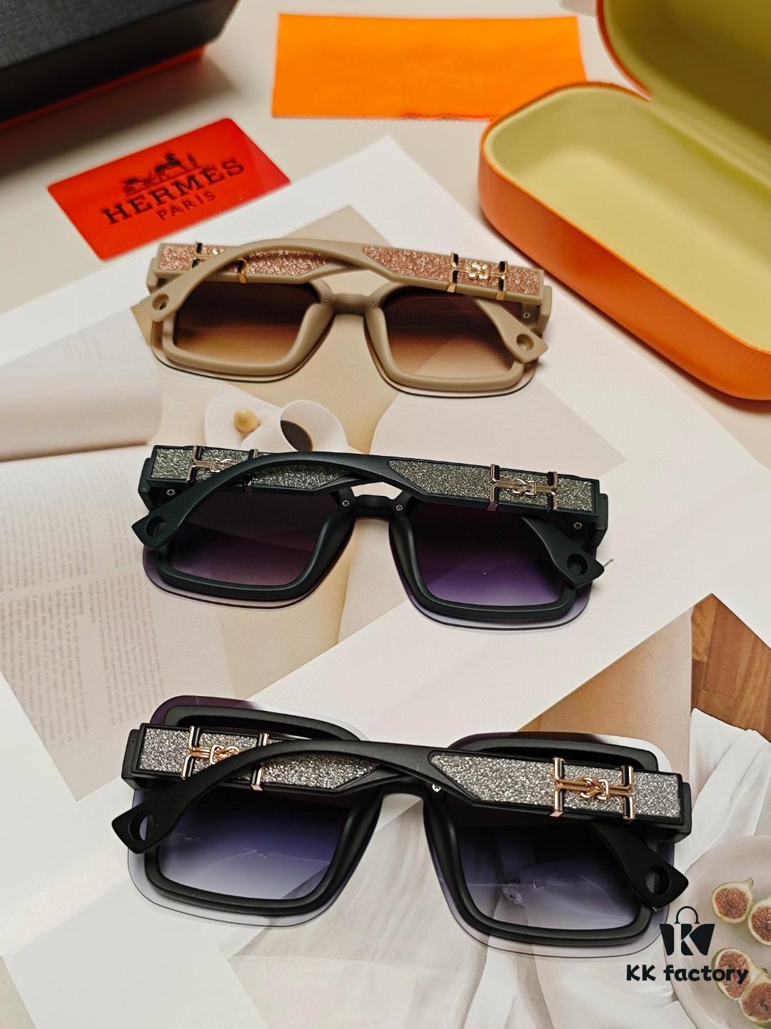 HERMES Women's Sunglasses, UV-Protective Oversized Round Frames, 2024 New Arrival, Vintage-Inspired Slimming Design, Trendy Glasses for Large Faces