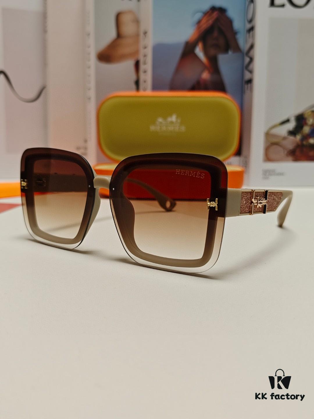 HERMES Women's Sunglasses, UV-Protective Oversized Round Frame Sunglasses 2024 New Arrival, Vintage-Inspired Slimming Design for Large Faces, Trendy Influencer Eyewear