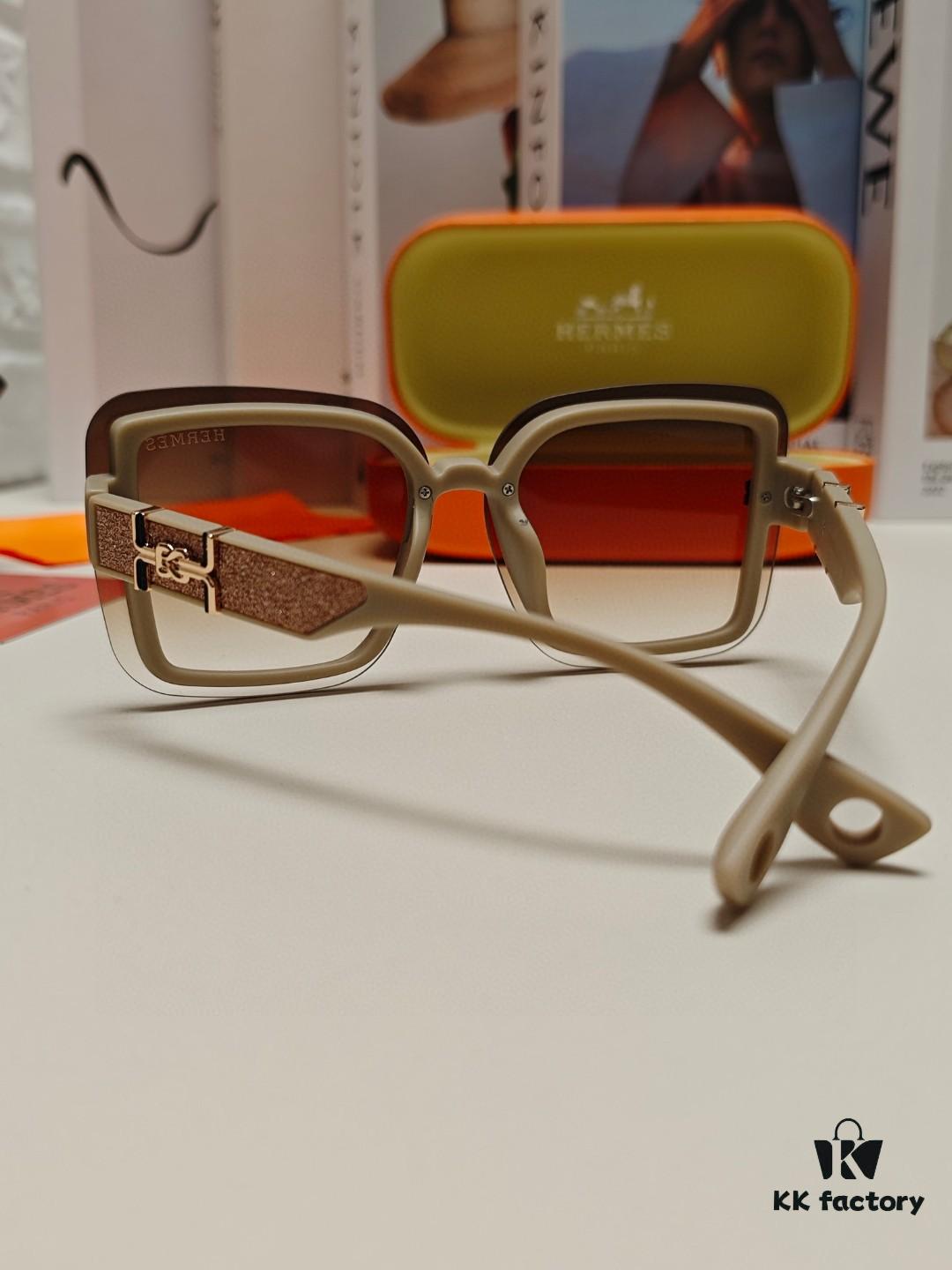 HERMES Women's Sunglasses, UV-Protective Oversized Round Frame Sunglasses 2024 New Arrival, Vintage-Inspired Slimming Design for Large Faces, Trendy Influencer Eyewear