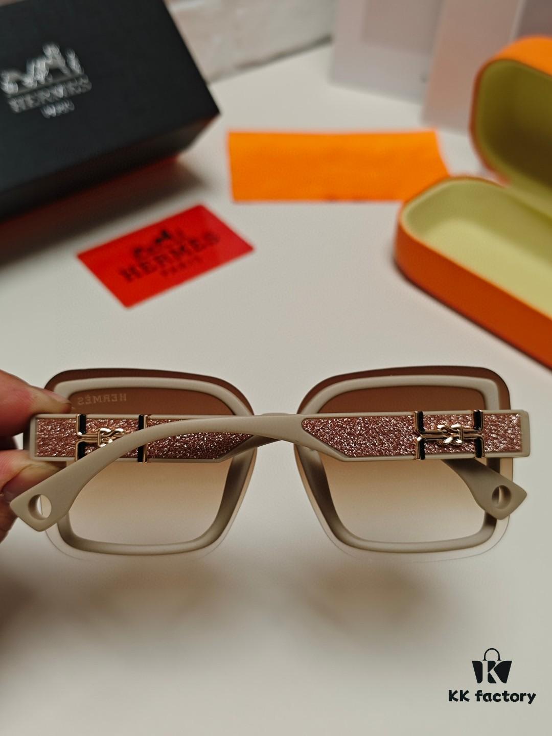 HERMES Women's Sunglasses, UV-Protective Oversized Round Frame Sunglasses 2024 New Arrival, Vintage-Inspired Slimming Design for Large Faces, Trendy Influencer Eyewear