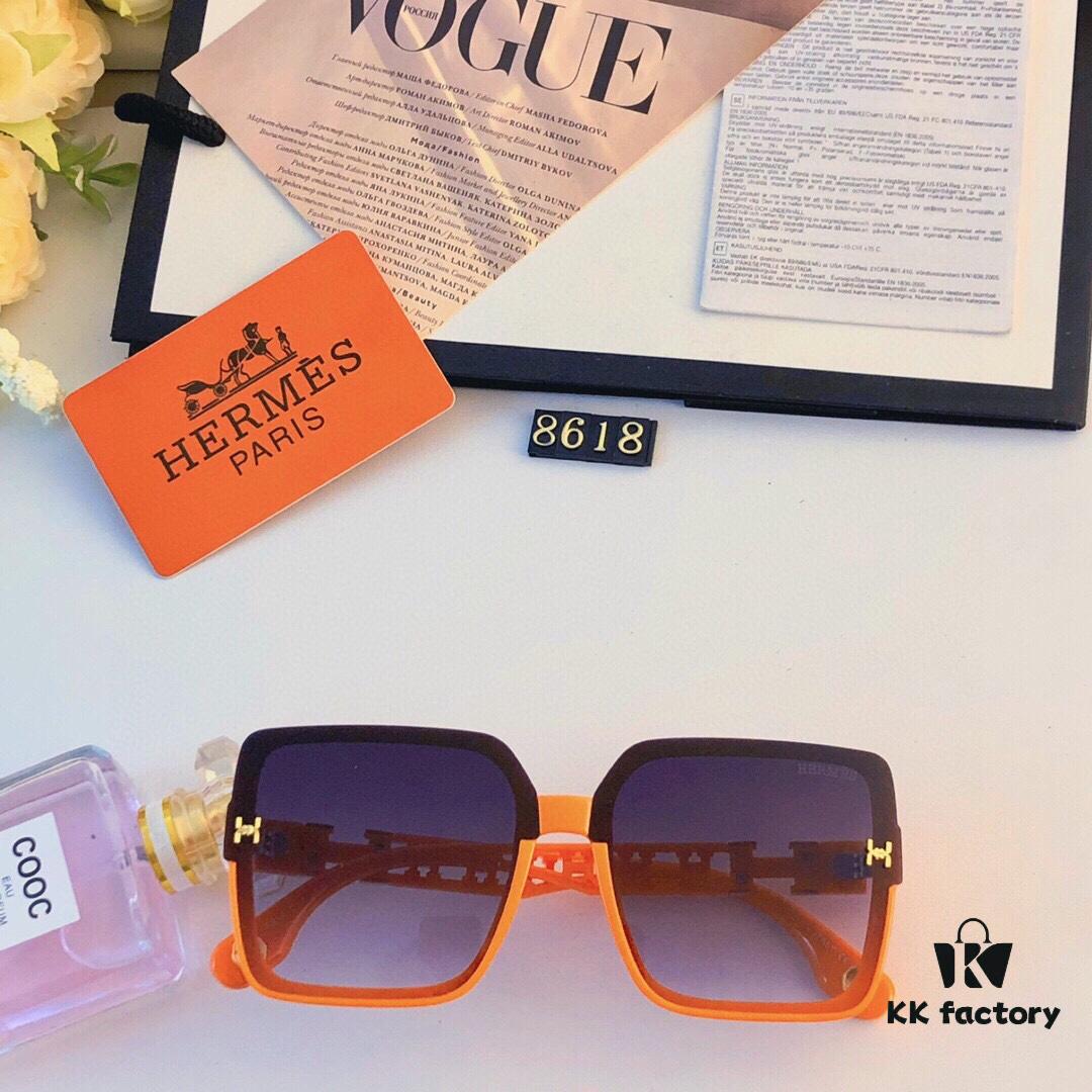 Hermes New H-Logo Square Frame Chain Detail Sunglasses for Women, Fashion Trendy Shades, High-End Instagram Influencer Style