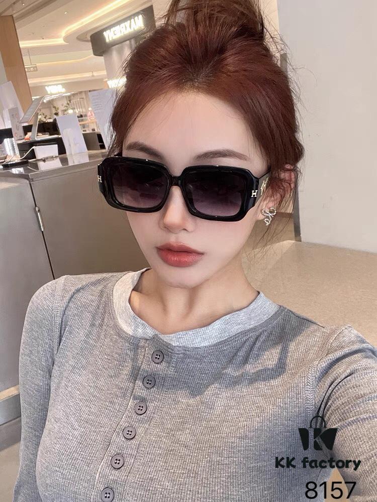 Hermes Korean-style Square Frame Minimalist Fashion Sunglasses for Women, Round Face UV Protection Driving Sunglasses