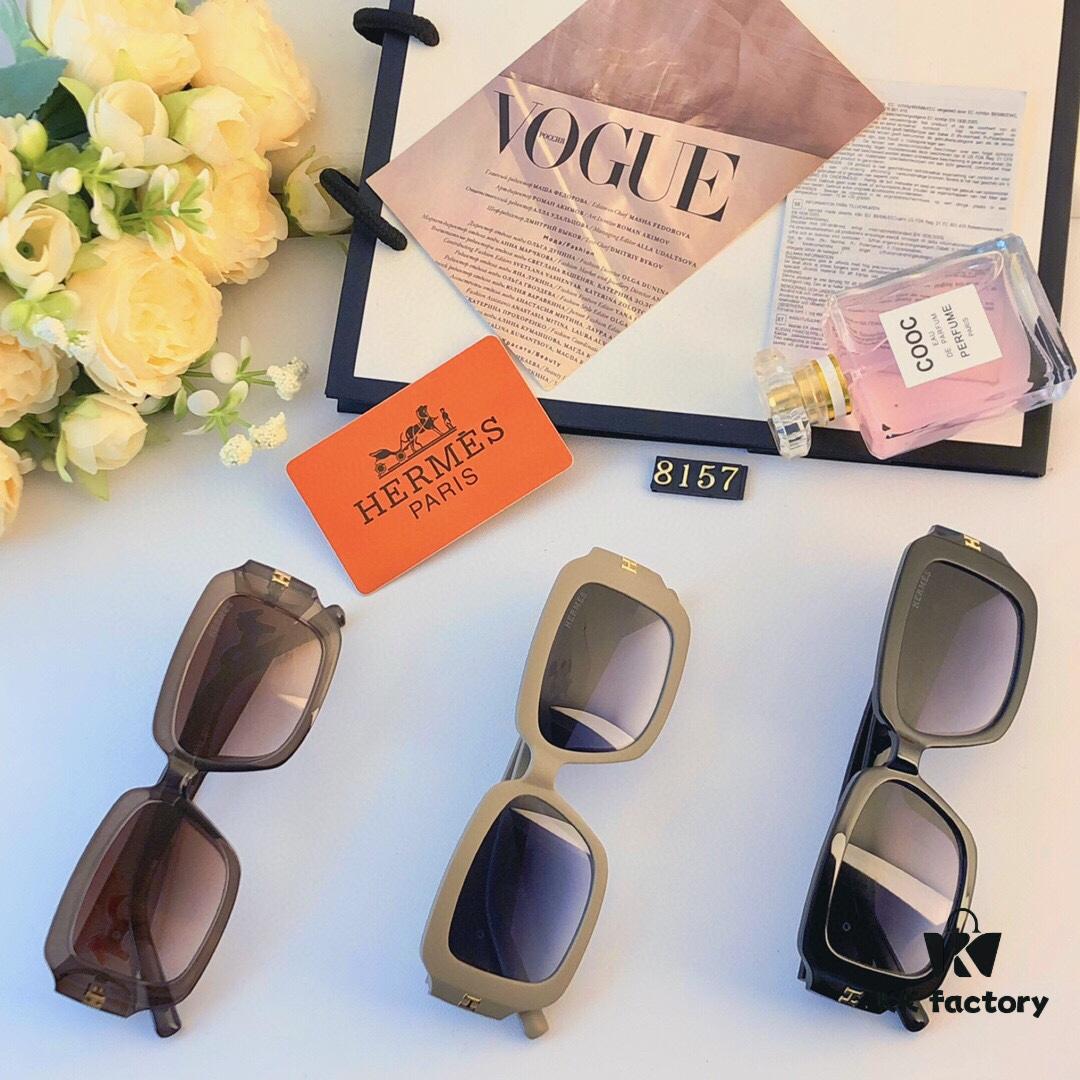 Hermes Korean-style Square Frame Minimalist Fashion Sunglasses for Women, Round Face UV Protection Driving Sunglasses