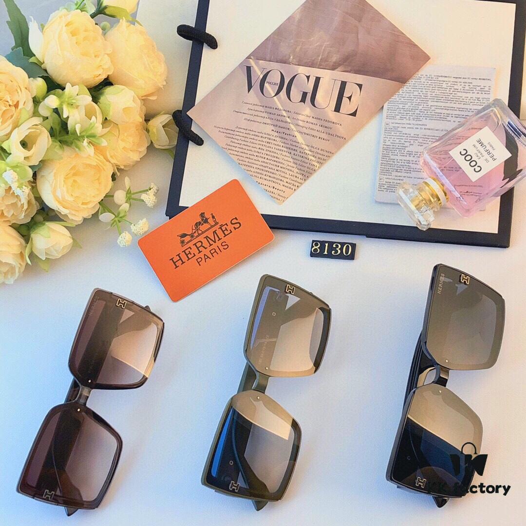 Hermes Women's Sunglasses 2024 New Arrival Square Frame Vintage Korean Style UV Protection Oversized Glasses for Long and Oval Face Slimming Effect
