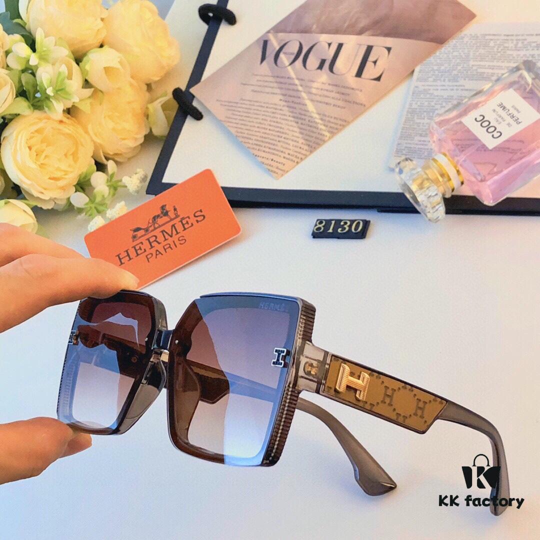Hermes Women's Sunglasses 2024 New Arrival Square Frame Vintage Korean Style UV Protection Oversized Glasses for Long and Oval Face Slimming Effect