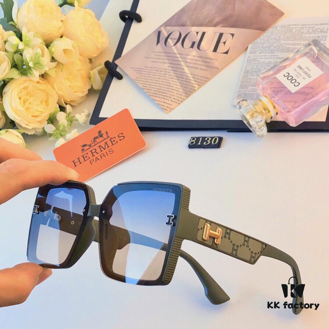 Hermes Women's Sunglasses 2024 New Arrival Square Frame Vintage Korean Style UV Protection Oversized Glasses for Long and Oval Face Slimming Effect