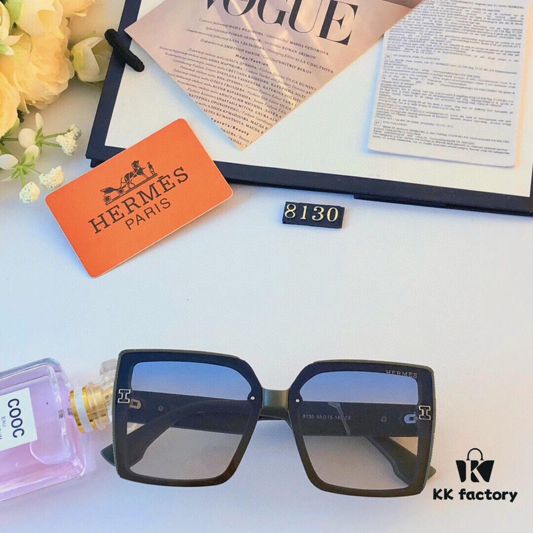 Hermes Women's Sunglasses 2024 New Arrival Square Frame Vintage Korean Style UV Protection Oversized Glasses for Long and Oval Face Slimming Effect