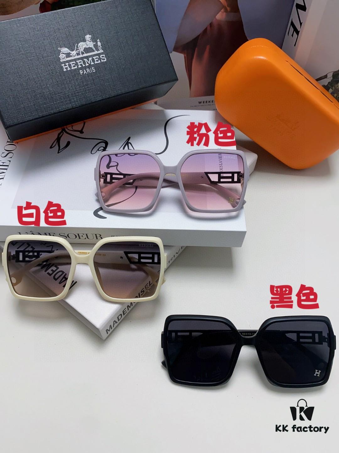Hermes 2024 New Women's Square Oversized Sunglasses for Round Faces, Slimming UV-Protective Shades with Premium Style for Travel and Sun Protection