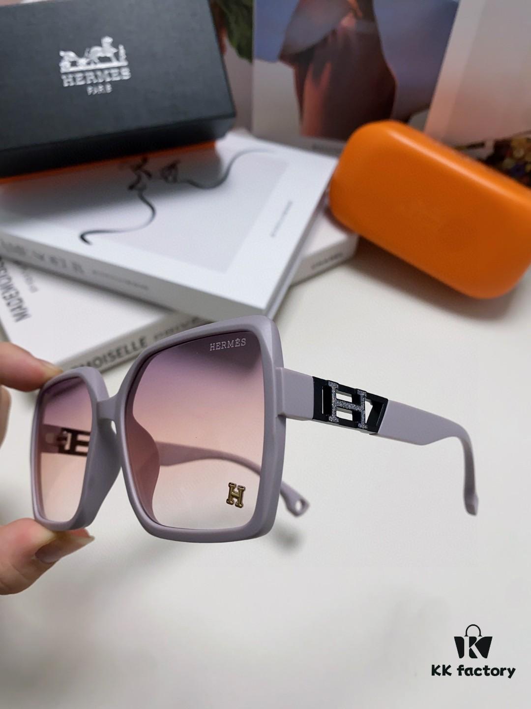 Hermes 2024 New Women's Square Oversized Sunglasses for Round Faces, Slimming UV Protection Sunglasses with Premium Look, Ideal for Travel and Sun Protection