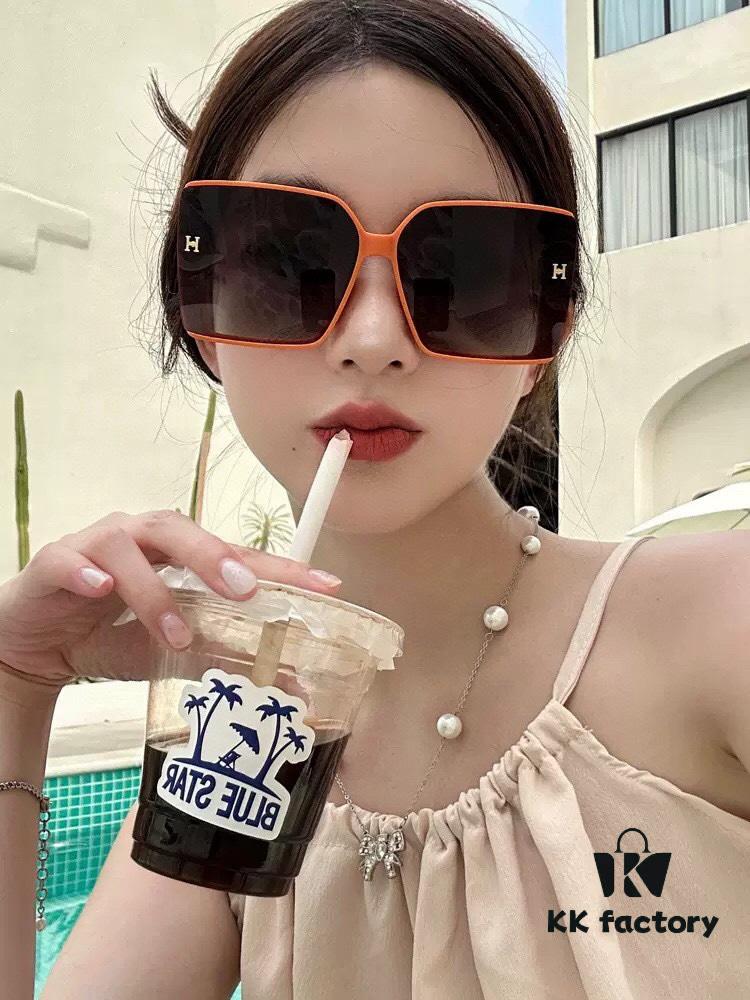 Polarized Series Sunglasses HERMES Original Shipment Internet Celebrity Super Hot Classic Luxury Square Frame Sunglasses High-Quality Authentic H6103