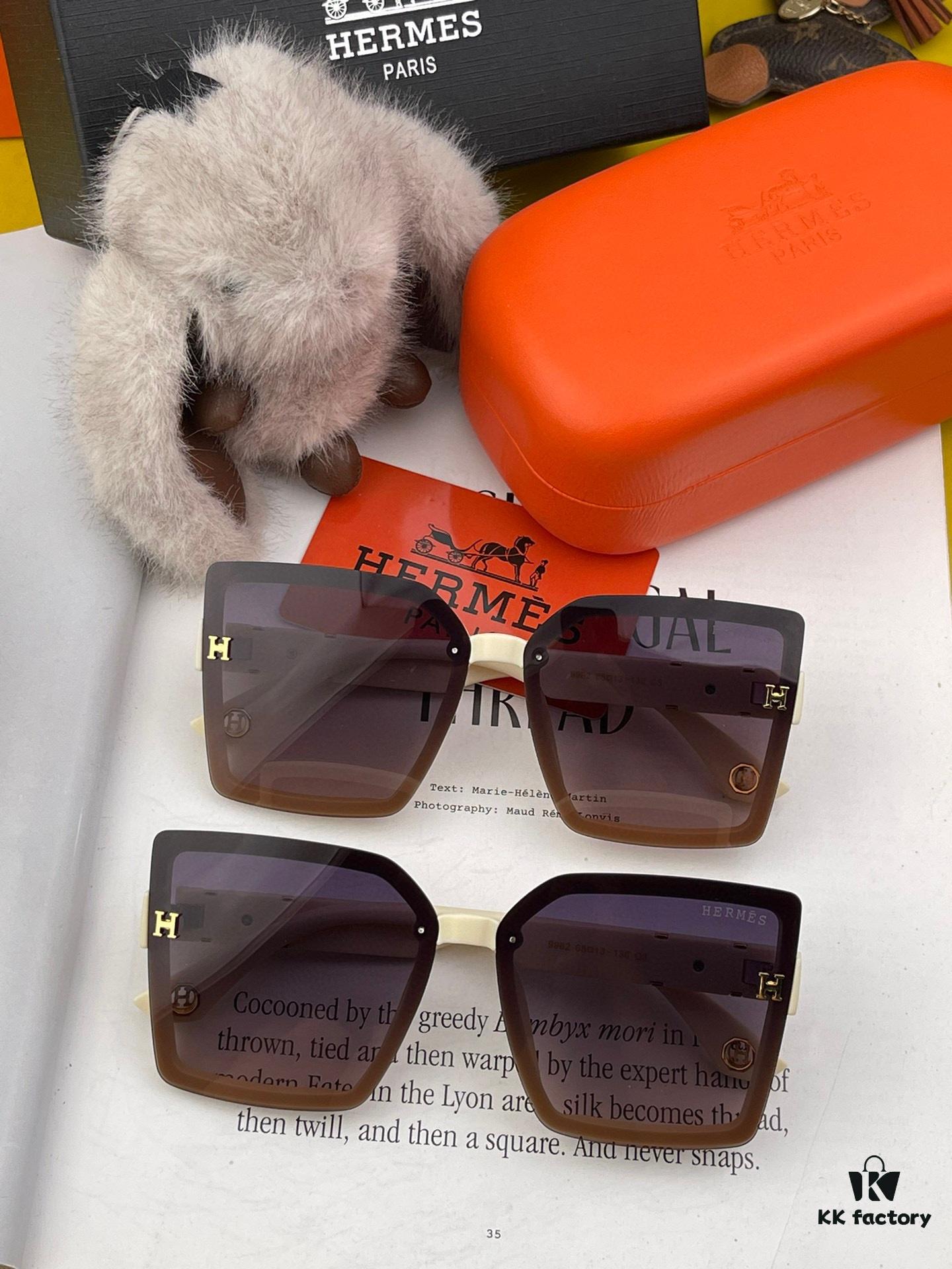 HERMES 2024 Spring New Arrival Original Release Famous Internet Sensation Ultra-Hot Selling Luxury Square Sunglasses Classic Integrated Frame Design High-End Quality Authentic Brand Premium Sunglasses Model: H2998