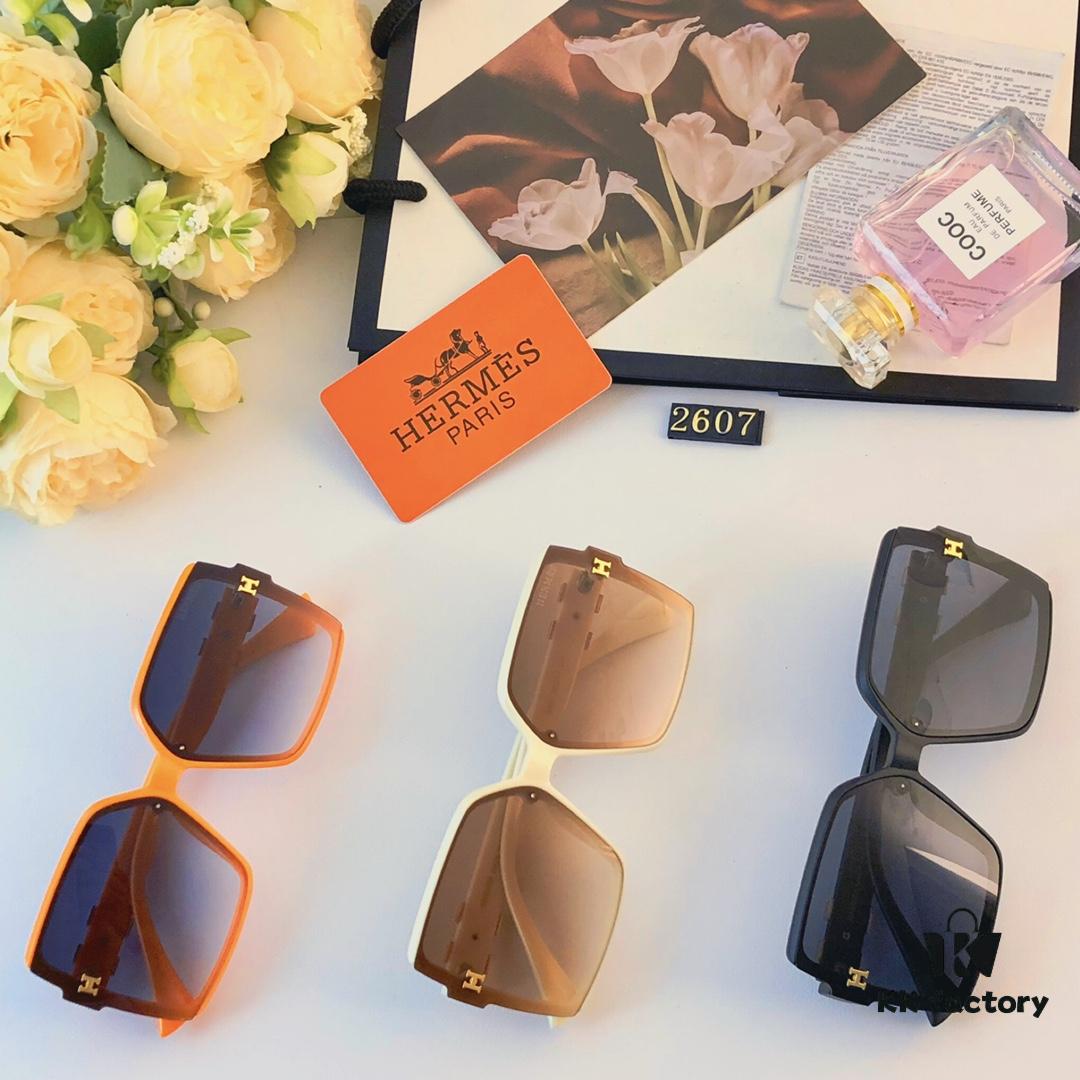 Hermes 2024 New Arrival Rectangular Orange UV-Protective Sunglasses for Women, Stylish Oversized Frame, Slimming Fashion Shades