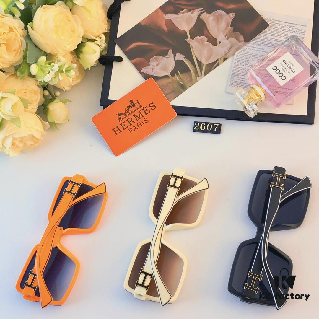 Hermes 2024 New Arrival Rectangular Orange UV-Protective Sunglasses for Women, Stylish Oversized Frame, Slimming Fashion Shades