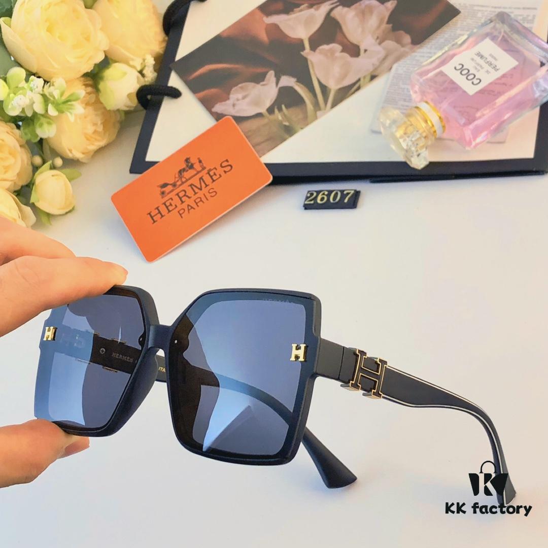 Hermes 2024 New Arrival Rectangular Orange UV-Protective Sunglasses for Women, Stylish Oversized Frame, Slimming Fashion Shades