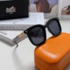 Hermes 2024 New Arrival Retro Square Unisex Sunglasses for Women, Slimming Frame for Round Faces, Fashionable Metal Hollow-out Temples, UV-Protective Sunglasses