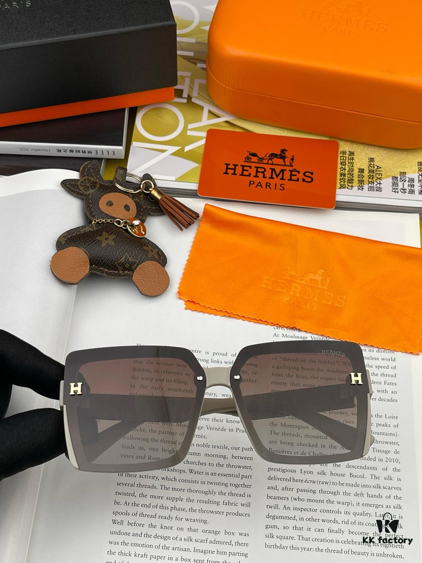 HERMES 2024 Spring New Arrival Original Release Famous Internet Sensation Ultra-Hot Selling Luxury Square Sunglasses Classic Integrated Frame Design High-End Quality Authentic Brand Premium Sunglasses Model: H1245