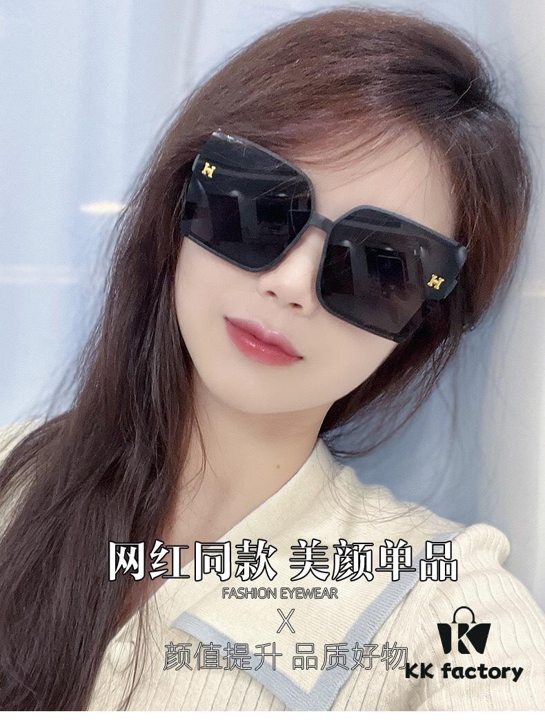 Hermes Summer New Arrival Fashion Gradient H-Logo Oversized Sunglasses for Women, Trendy UV-Protective Sunglasses for Driving and Streetwear