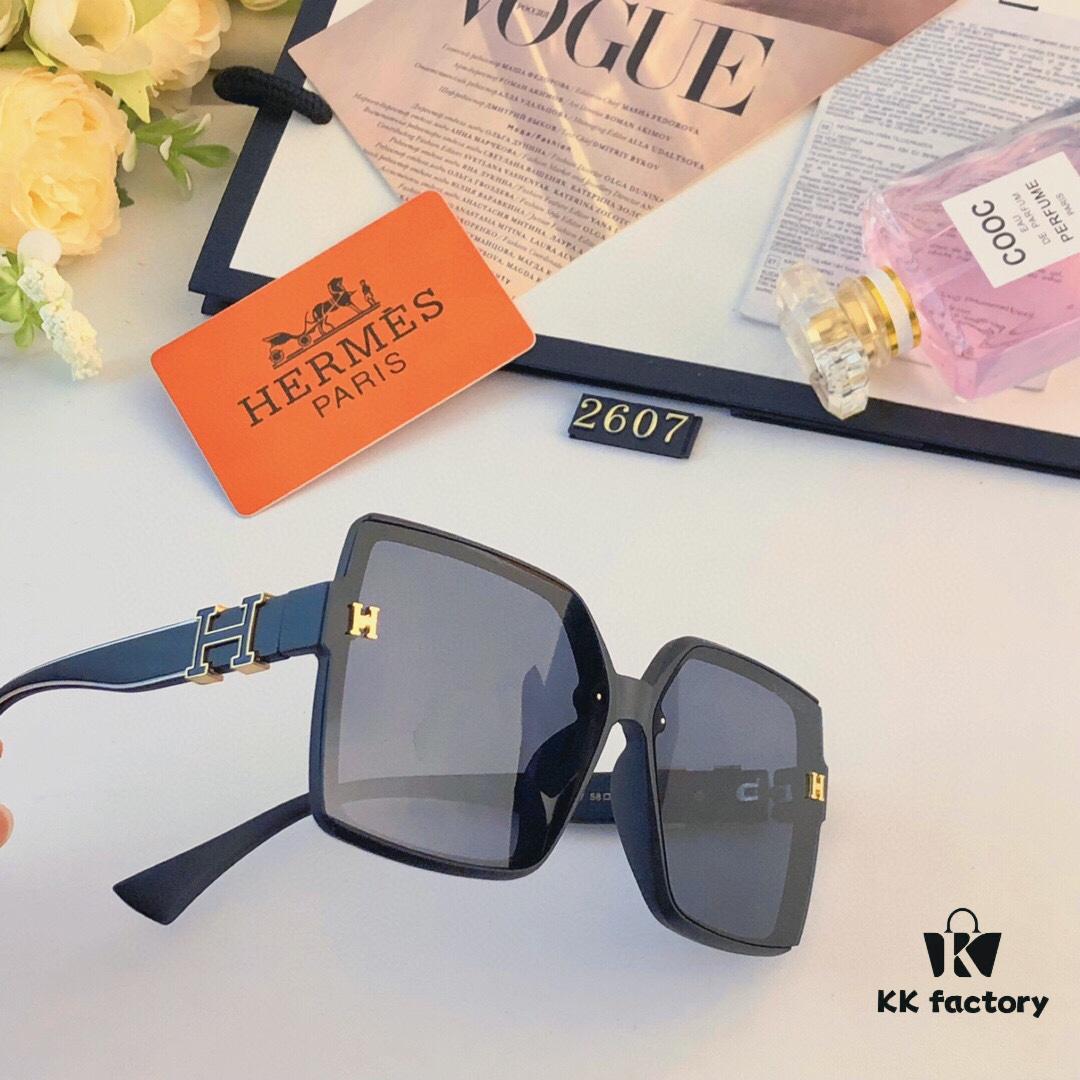 Hermes Summer New Arrival Fashion Gradient H-Logo Oversized Sunglasses for Women, Trendy UV-Protective Sunglasses for Driving and Streetwear