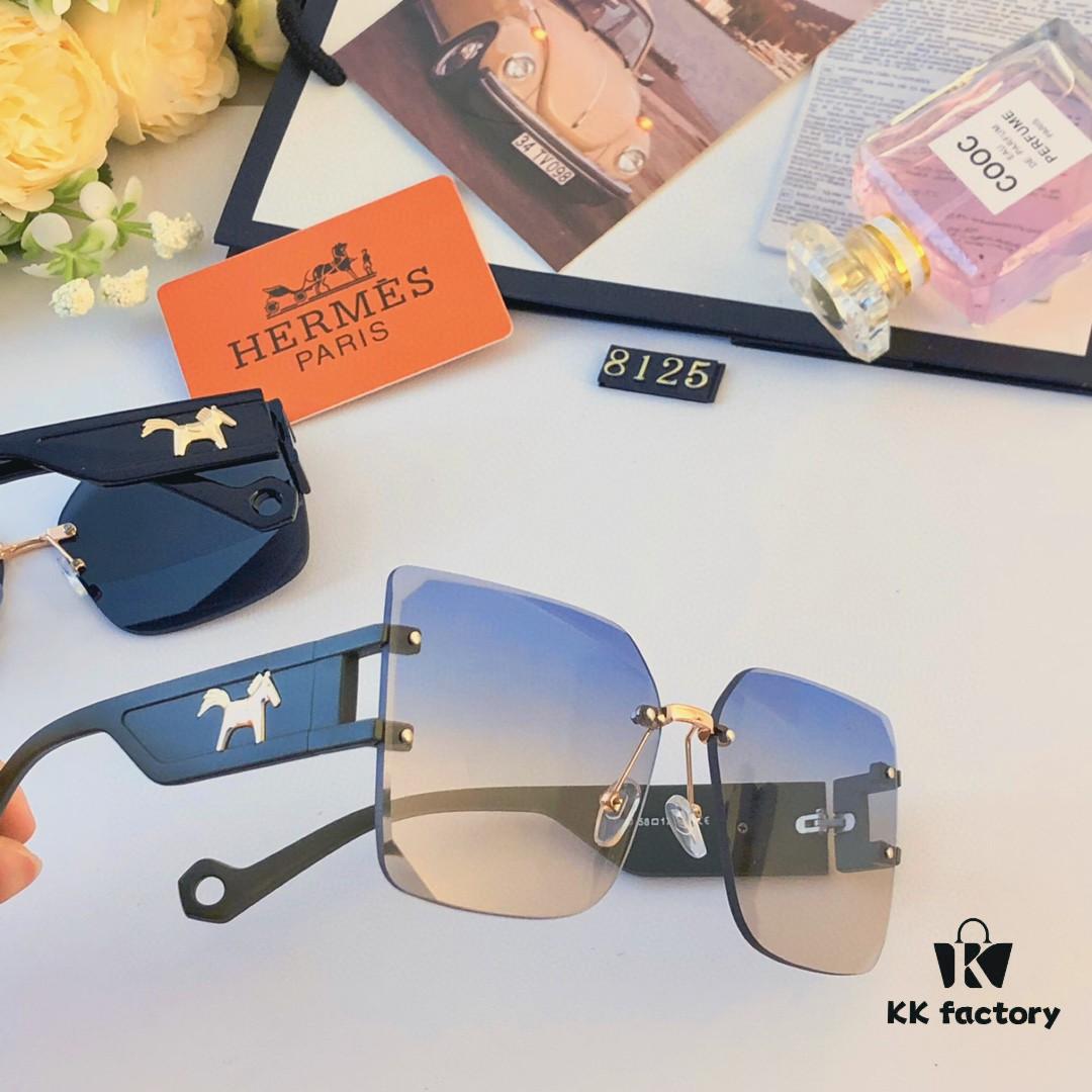 Hermes New Large-Frame Sunglasses, Frameless Fashion UV Protection Sunglasses, Slimming and Face-Framing, Stylish and Elegant
