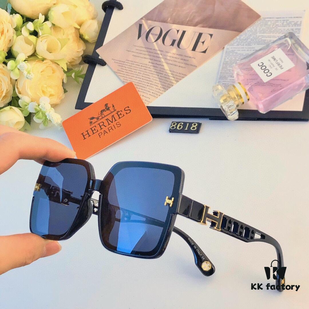 Hermes 2024 New Arrival Women's Fashion Oversized Cutout Sunglasses, Nylon Half-Rim UV Protection Shades