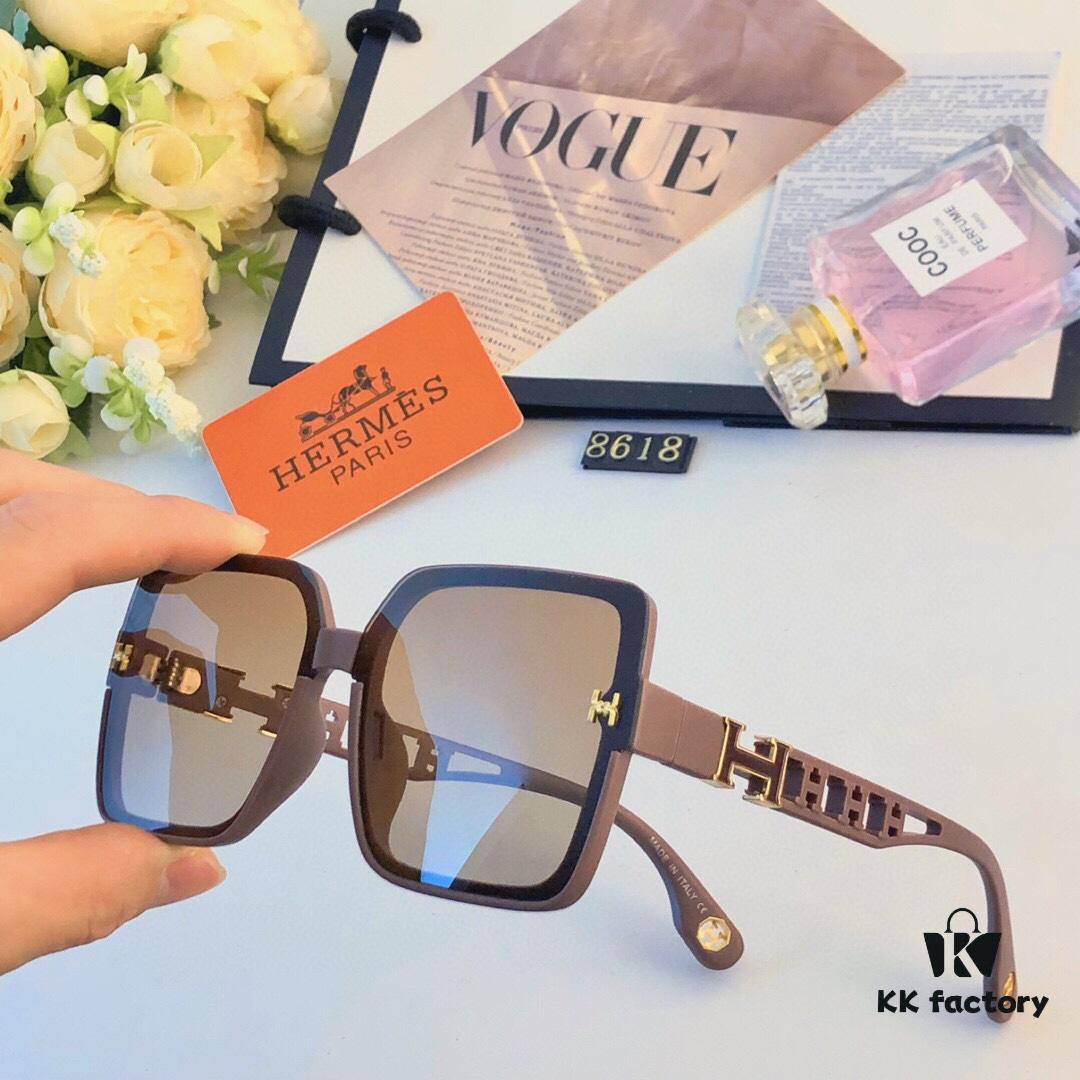 Hermes 2024 New Arrival Women's Fashion Oversized Cutout Sunglasses, Nylon Half-Rim UV Protection Shades