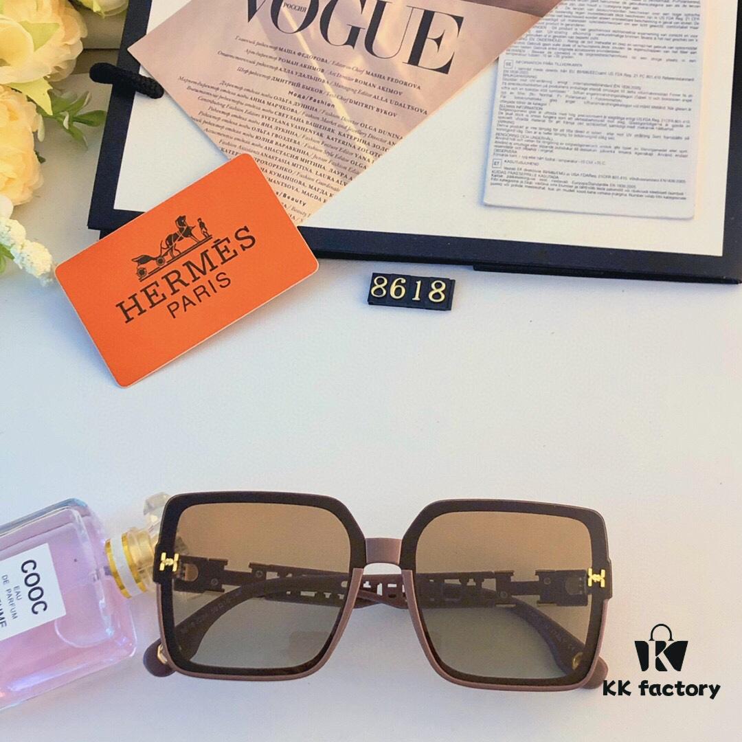 Hermes 2024 New Arrival Women's Fashion Oversized Cutout Sunglasses, Nylon Half-Rim UV Protection Shades