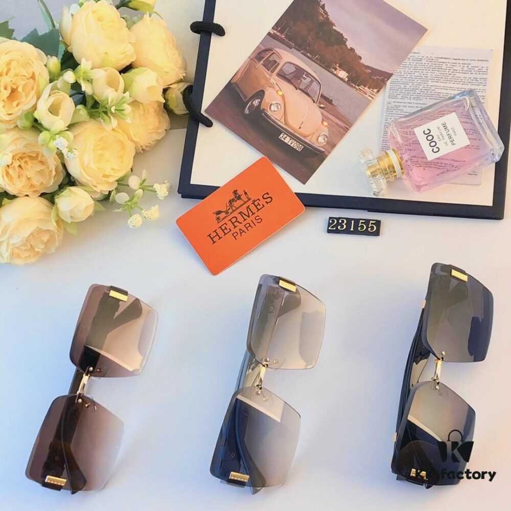 Hermes 2024 New Square Frameless Cut-edge Sunglasses for Women, Retro Fashion Lightweight Luxury Letter Design High-end UV Protection Sun Glasses