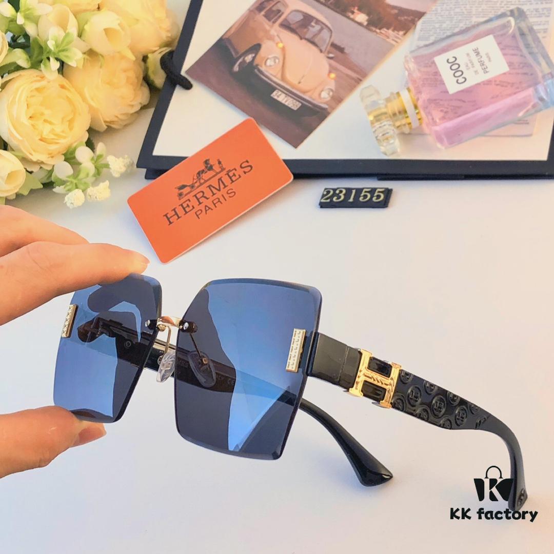 Hermes 2024 New Square Frameless Cut-edge Sunglasses for Women, Retro Fashion Lightweight Luxury Letter Design High-end UV Protection Sun Glasses