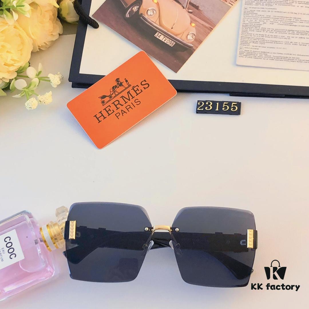 Hermes 2024 New Square Frameless Cut-edge Sunglasses for Women, Retro Fashion Lightweight Luxury Letter Design High-end UV Protection Sun Glasses