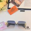 Hermes 2024 New Square Frameless Cut-edge Sunglasses for Women, Retro Fashion Lightweight Luxury Letter Design High-end UV Protection Sun Glasses
