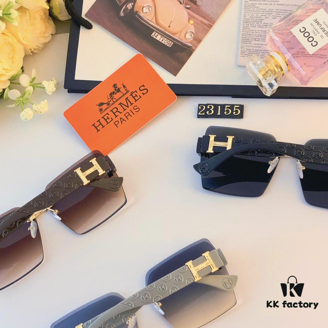 Hermes 2024 New Square Frameless Cut-edge Sunglasses for Women, Retro Fashion Lightweight Luxury Letter Design High-end UV Protection Sun Glasses