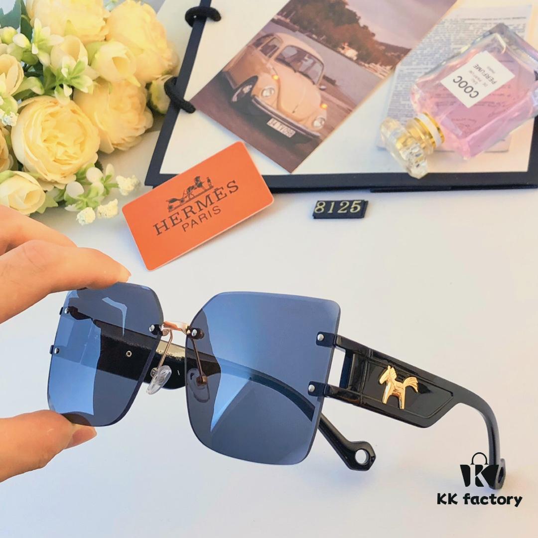 Hermes Luxury Fashion Oversized Sunglasses, High-End Sun Protection Glasses for Women, Travel Shades