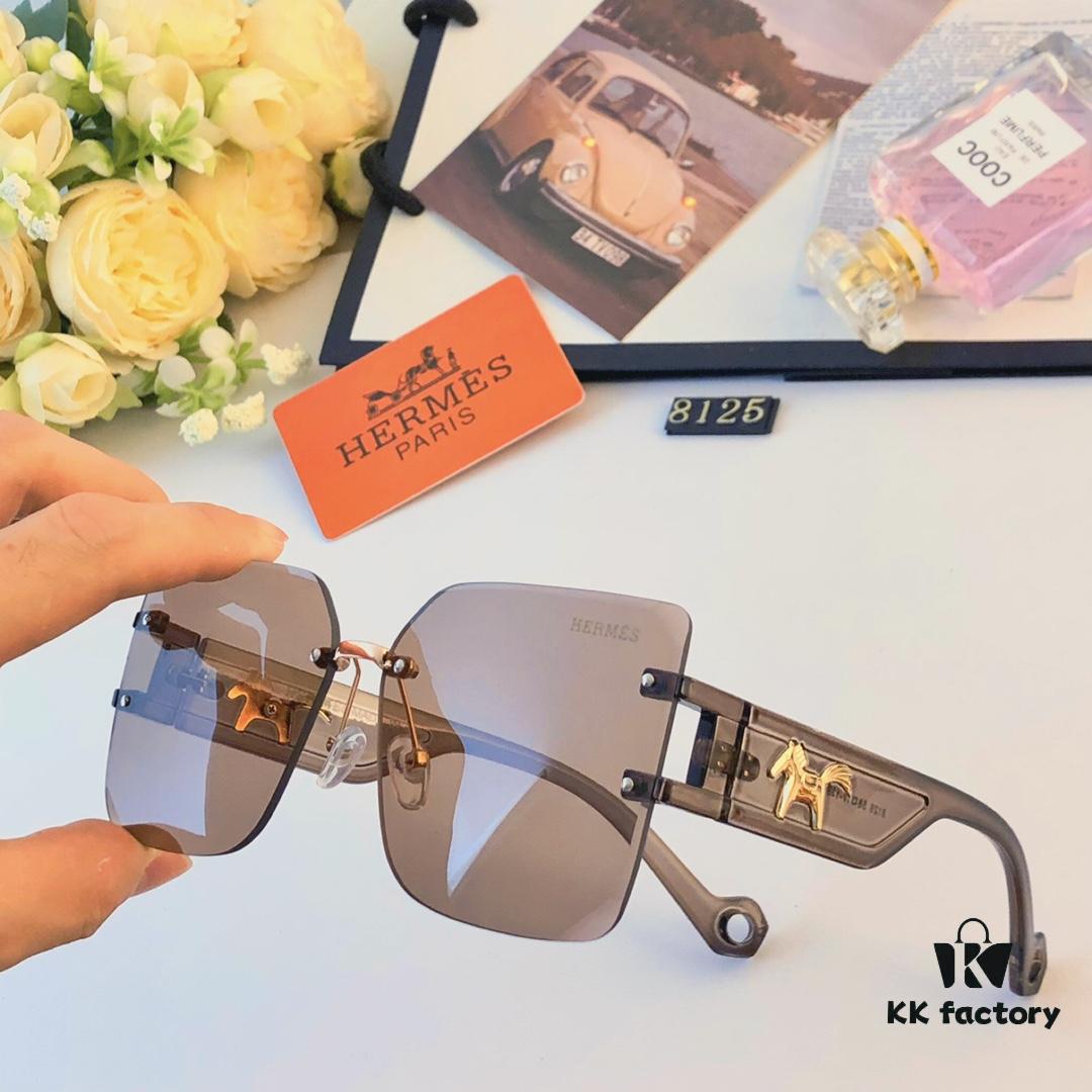 Hermes Luxury Fashion Oversized Sunglasses, High-End Sun Protection Glasses for Women, Travel Shades