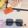 Hermes 2024 New Square Frameless Cut-Out Sunglasses for Women, Retro Fashion Lightweight Luxury Letter Design High-End UV Protection Sun Glasses