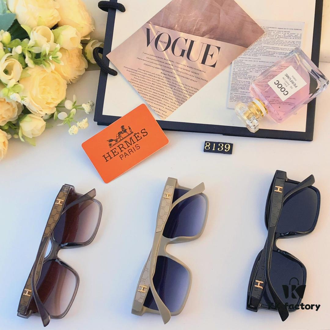 Hermes 2024 New Arrival Women's Square Frame Korean Style Sunglasses, Stylish UV-Protective Glasses for Round Faces
