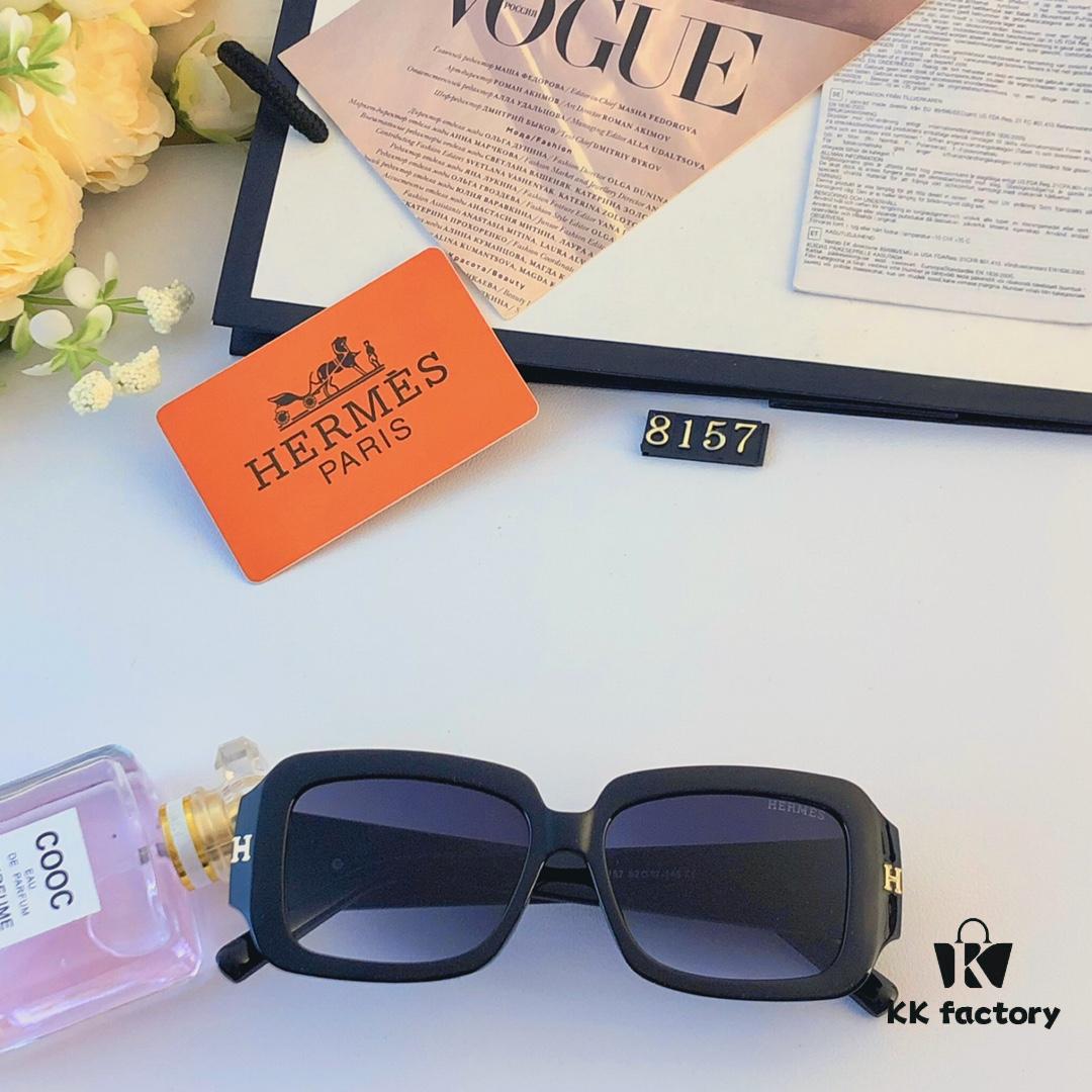 Hermes Korean-Style Square Frame Minimalist Fashion Sunglasses for Women, Stylish Round-Face-Friendly Driving Shades, UV-Protective Sun Glasses