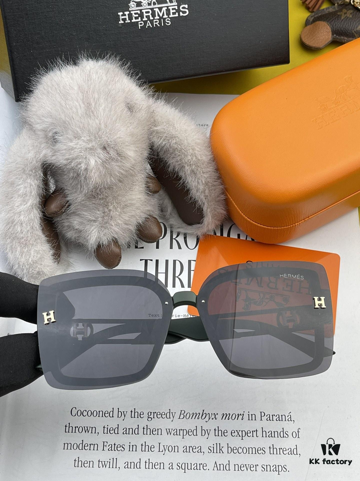 HERMES 2024 Spring New Arrival Original Shipment Viral Hit Luxury Square Sunglasses Classic Full-Frame Design High-Quality Authentic Brand