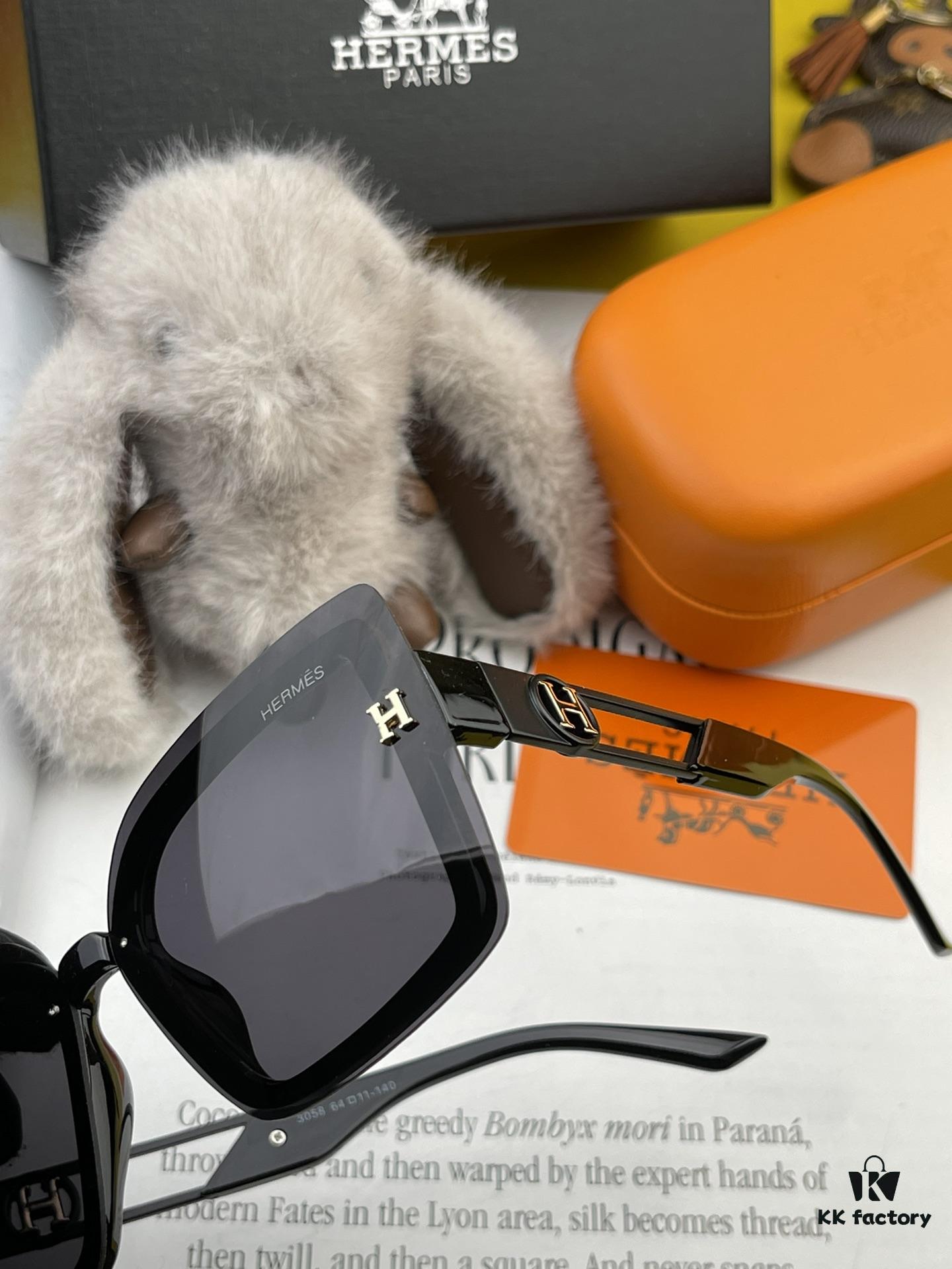 HERMES 2024 Spring New Arrival Original Shipment Viral Hit Luxury Square Sunglasses Classic Full-Frame Design High-Quality Authentic Brand